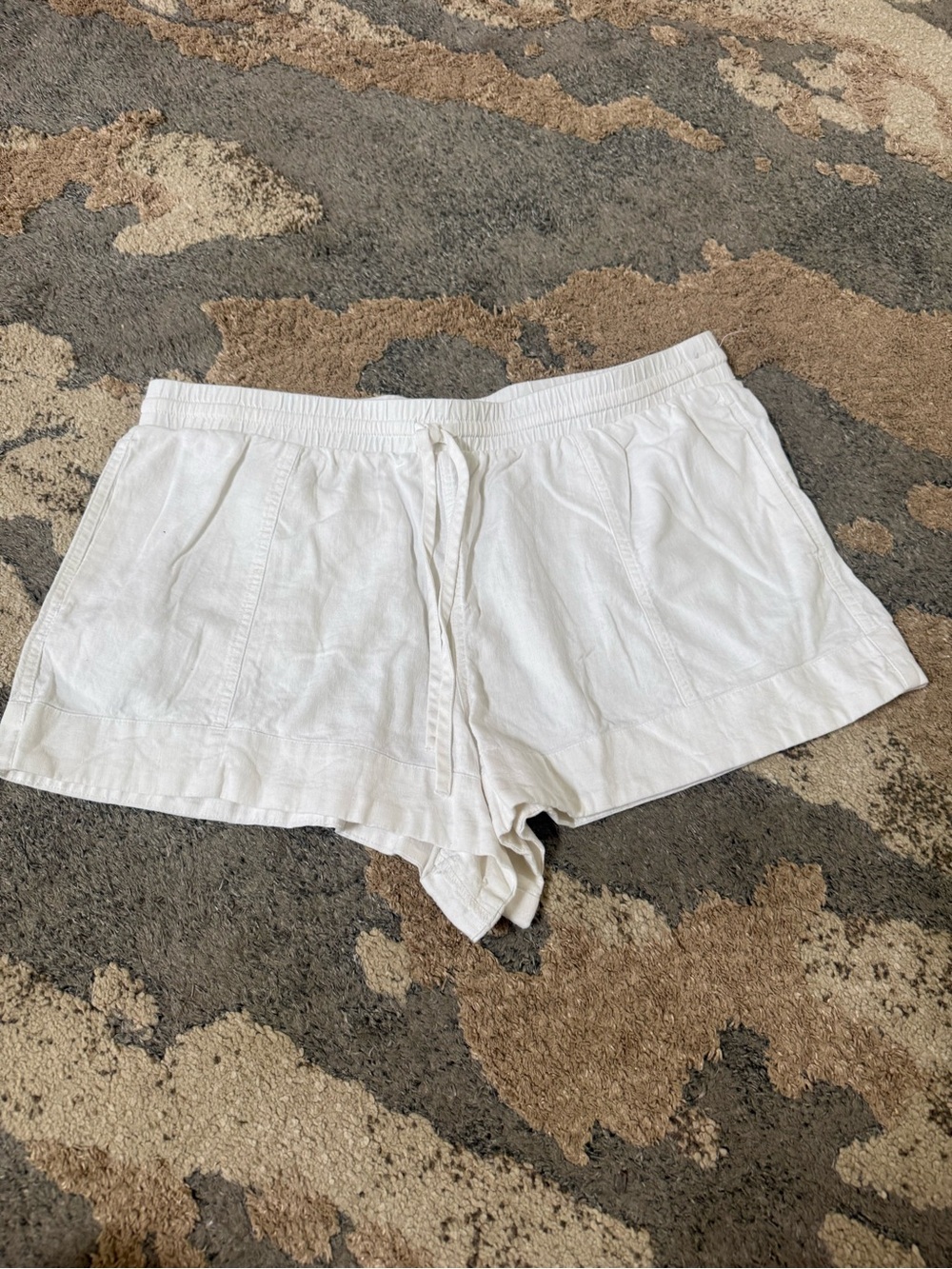 Casual White Drawstring Linen Shorts Size Large